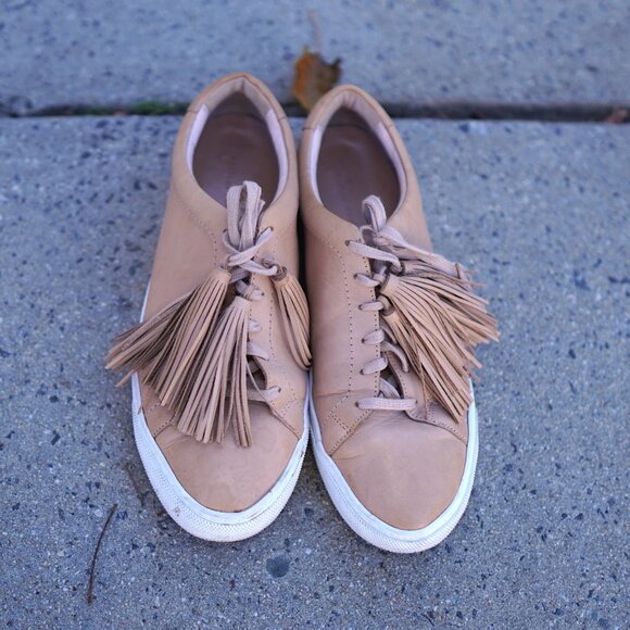 Loeffler Randall Logan Tassel Sneaker Nude Leather 10.6" Footbed Quiet Luxury - Picture 2 of 8